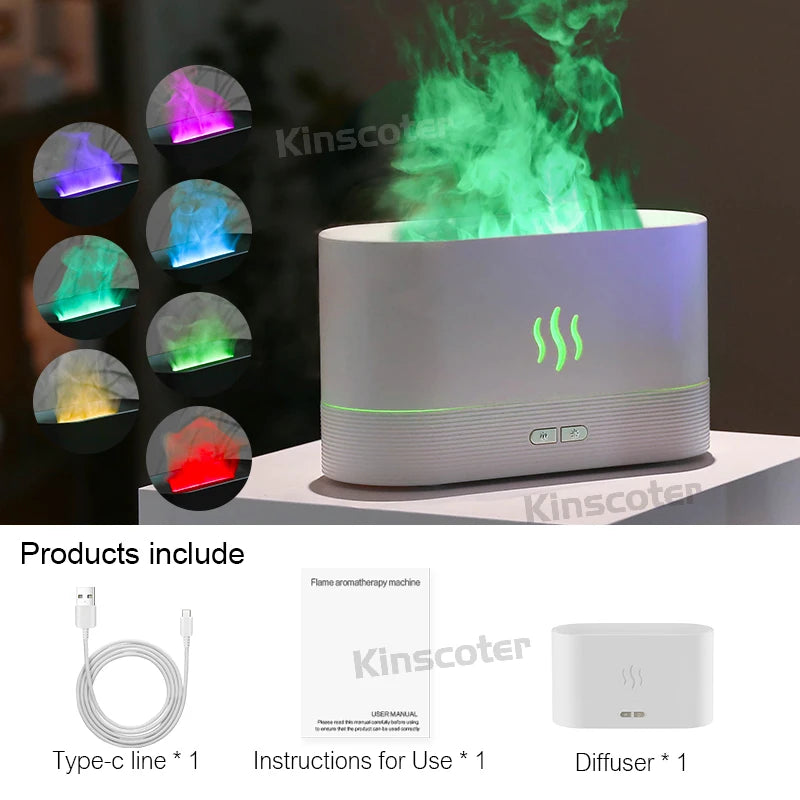 Ultrasonic Aroma Diffuser & Humidifier - LED Essential Oil Flame Lamp for Relaxing Cool Mist Ambiance