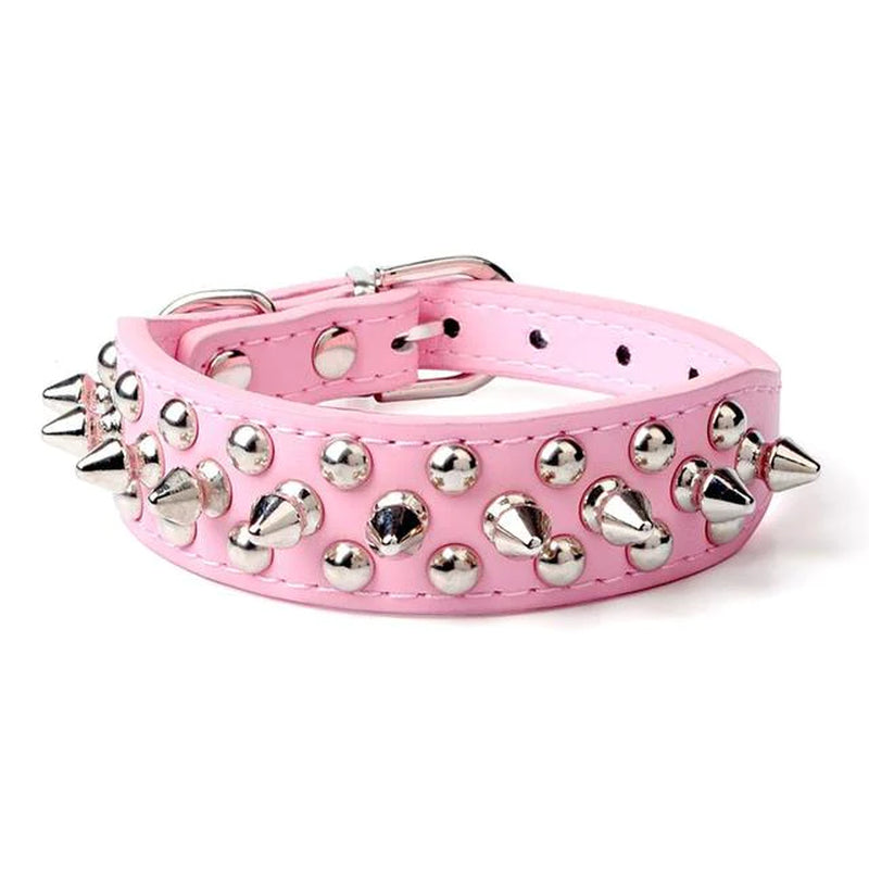 Stylish Spiked Studded Leather Dog Collar - Adjustable for Small to Large Pets, Perfect for Cats and Pit Bulls