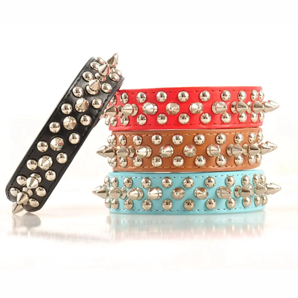 Stylish Spiked Studded Leather Dog Collar - Adjustable for Small to Large Pets, Perfect for Cats and Pit Bulls