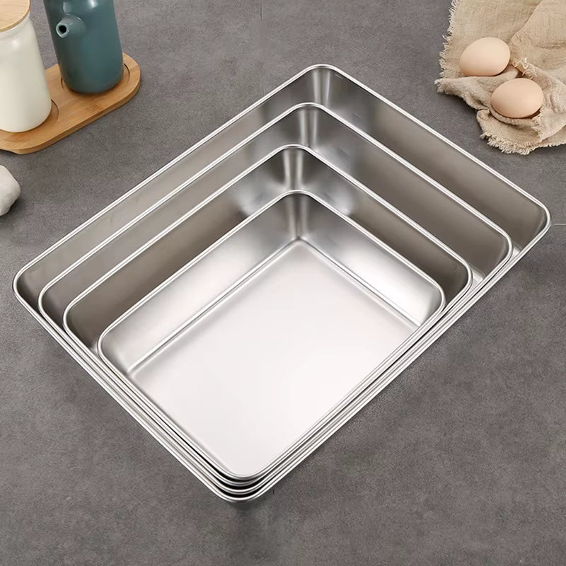 Premium Stainless Steel Rectangular Food Storage & Baking Tray - Deep Plates for Kitchen Organization