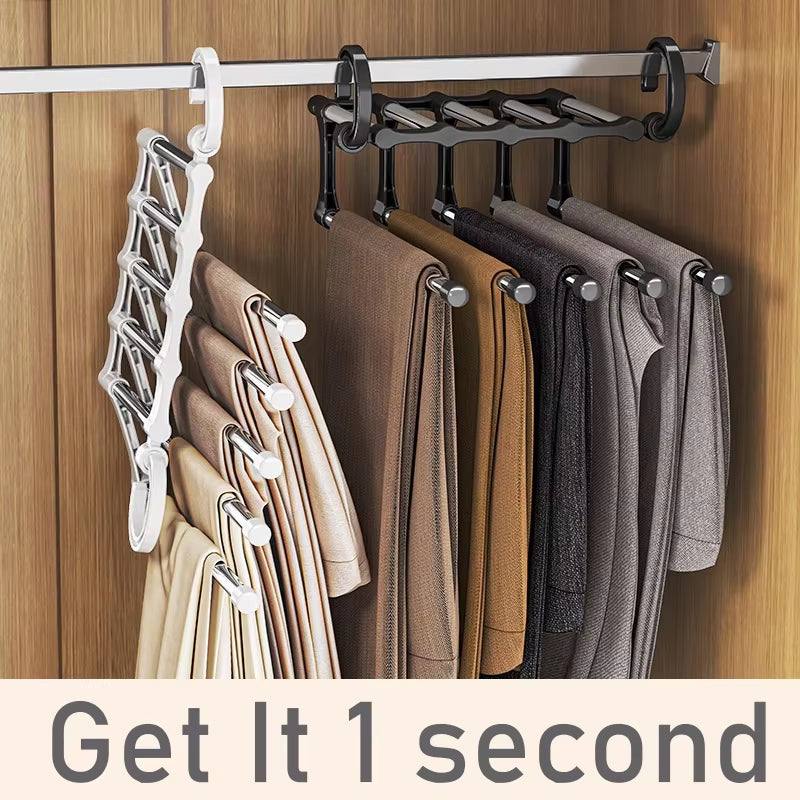 Space-Saving Adjustable Multi-Fold Pants Hangers for Organized Closets and Neatly Stored Clothes