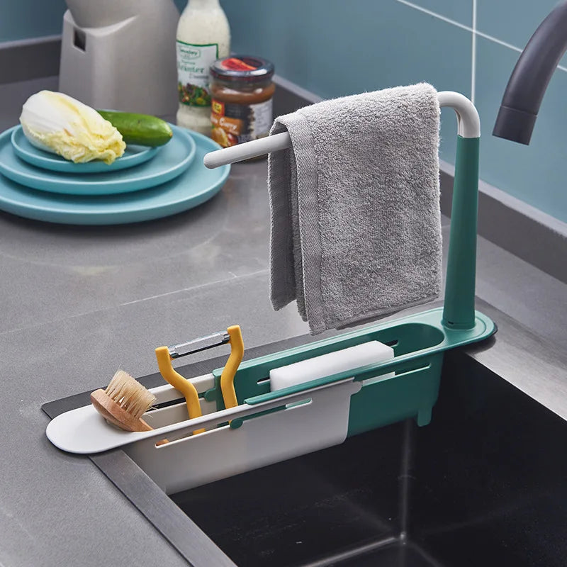 Telescopic Sink Shelf - Kitchen Organizer for Soaps, Sponges, and Drainage Storage