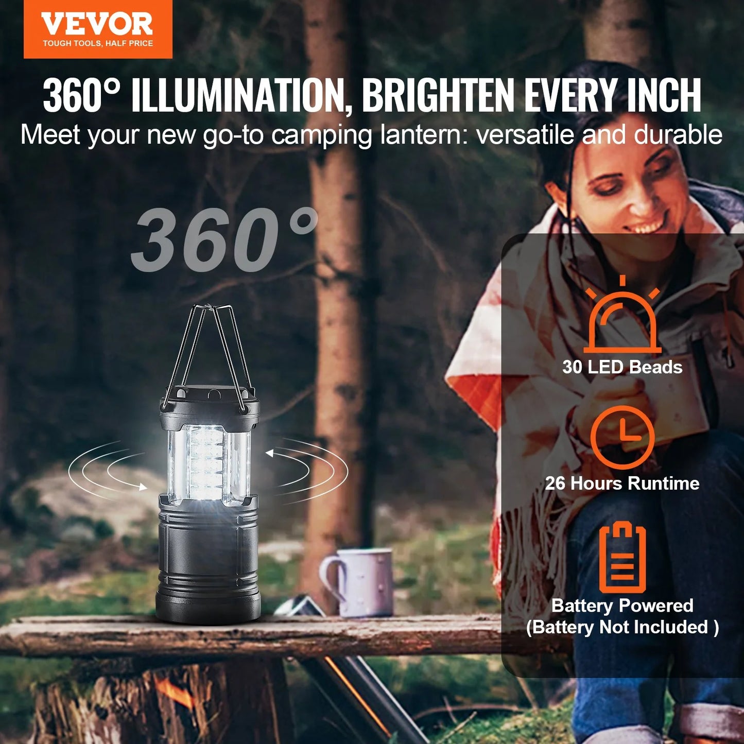 VEVOR Collapsible LED Camping Lanterns - Set of 4 Battery-Powered Lights for Outdoor Adventures