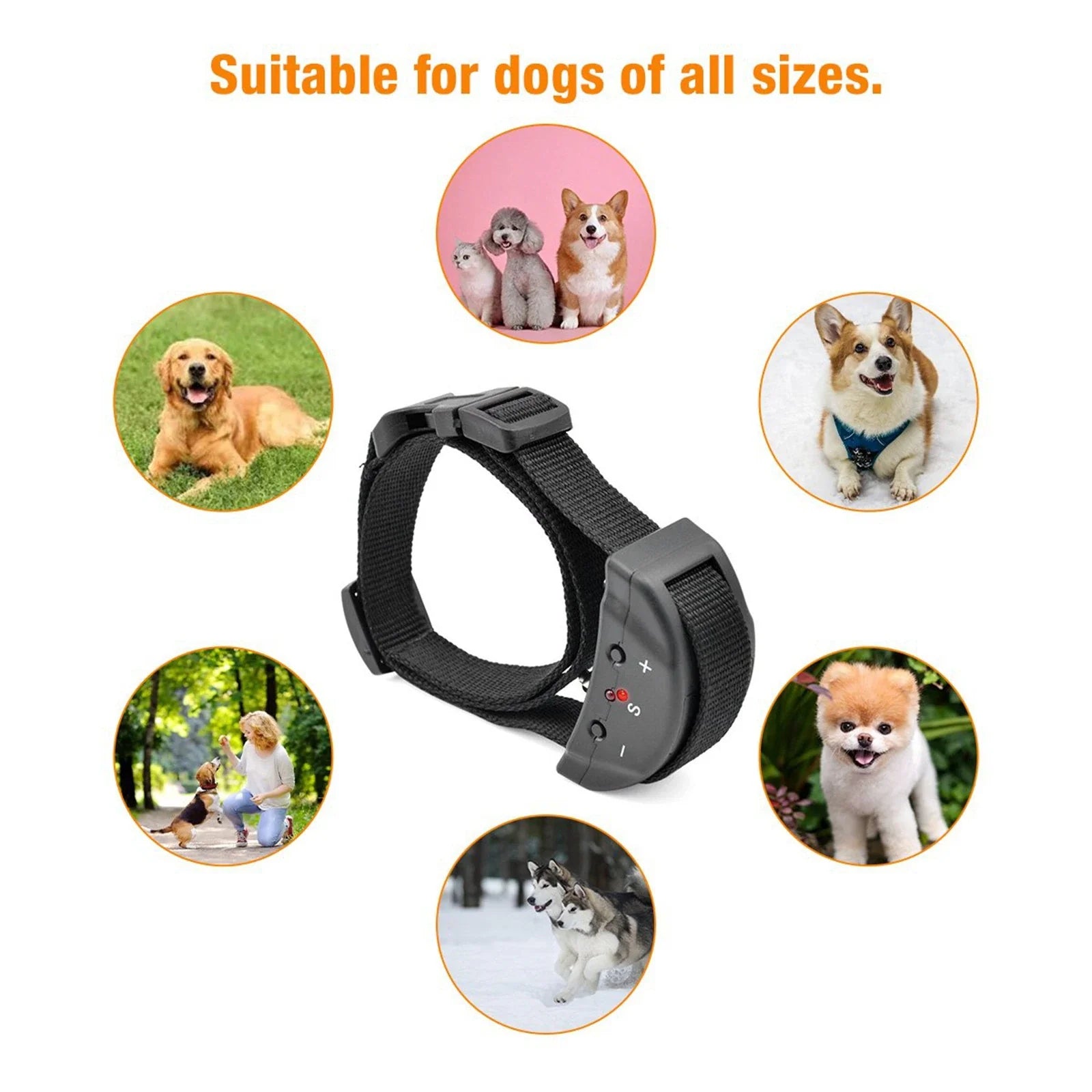 No-Bark Shock Control Collar - Adjustable Fit for All Dog Sizes: Large, Medium & Small