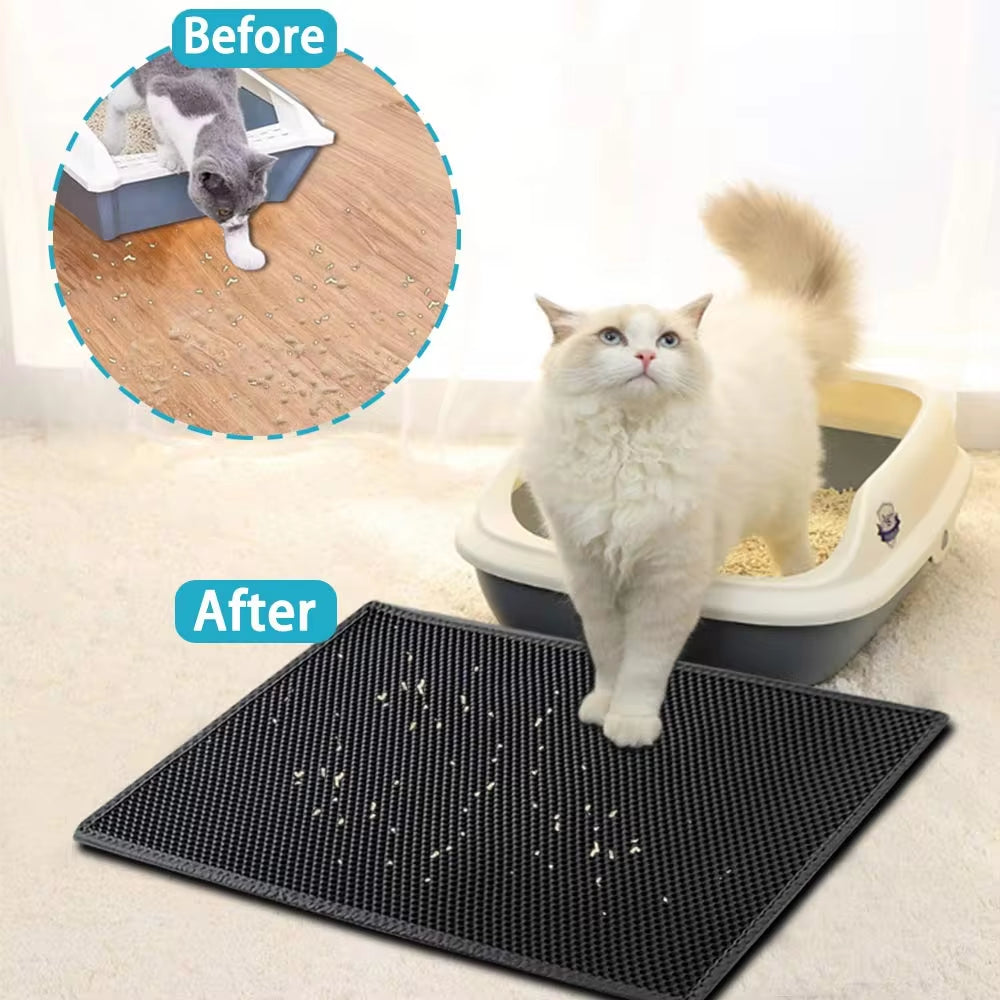 Double Layer Waterproof Cat Litter Mat - Non-Slip, Washable, and Easy to Clean with Bonus Gift!