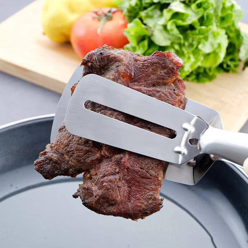 Multifunctional Stainless Steel Tongs - Perfect for Steak, BBQ, Pancakes, Pizza, Fish & More!