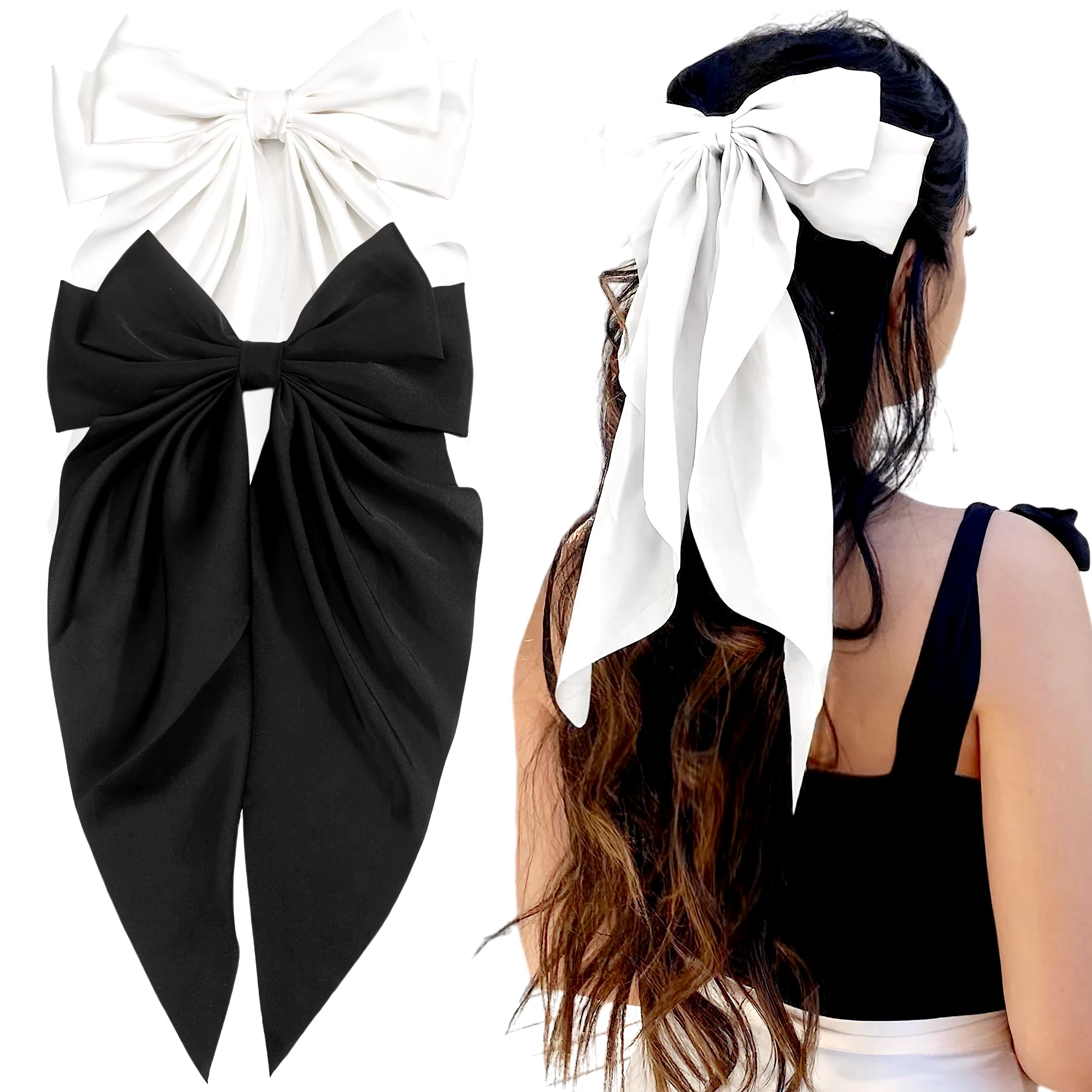 Chic Satin Bow Hair Clip - Stylish Large Ribbon Accessory for Women and Girls