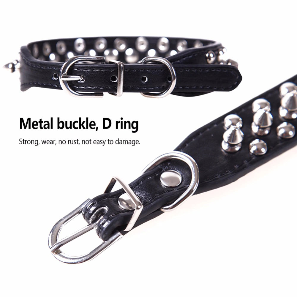 Stylish Spiked Studded Leather Dog Collar - Adjustable for Small to Large Pets, Perfect for Cats and Pit Bulls