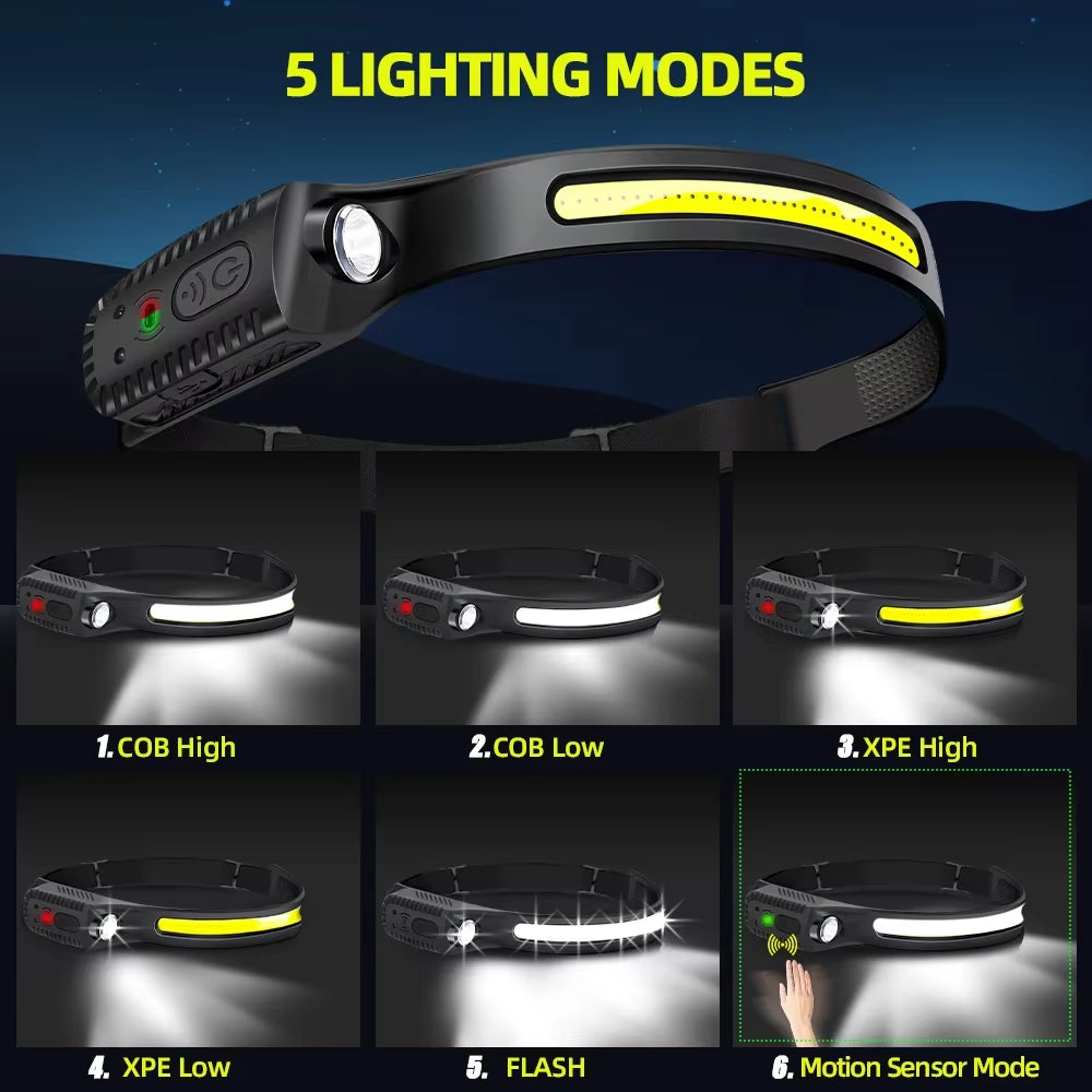 Brightest Rechargeable LED Sensor Headlamp - Perfect for Camping, Fishing, and Every Adventure!