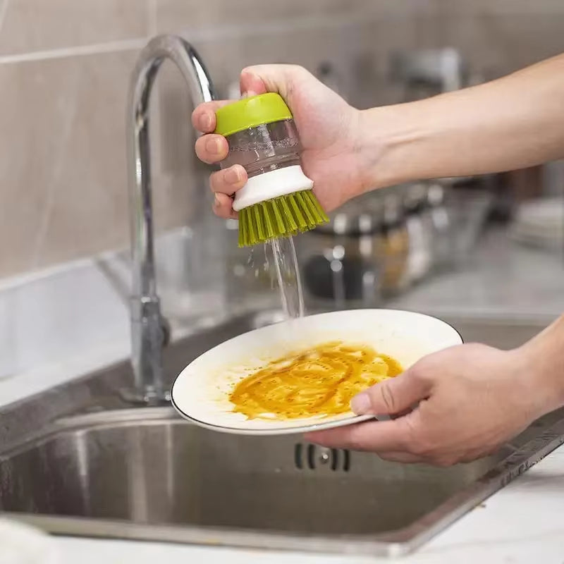 Multi-Use Soap Dispensing Dish Brush with Tray - Essential Kitchen Scrub Tool for Effortless Cleaning