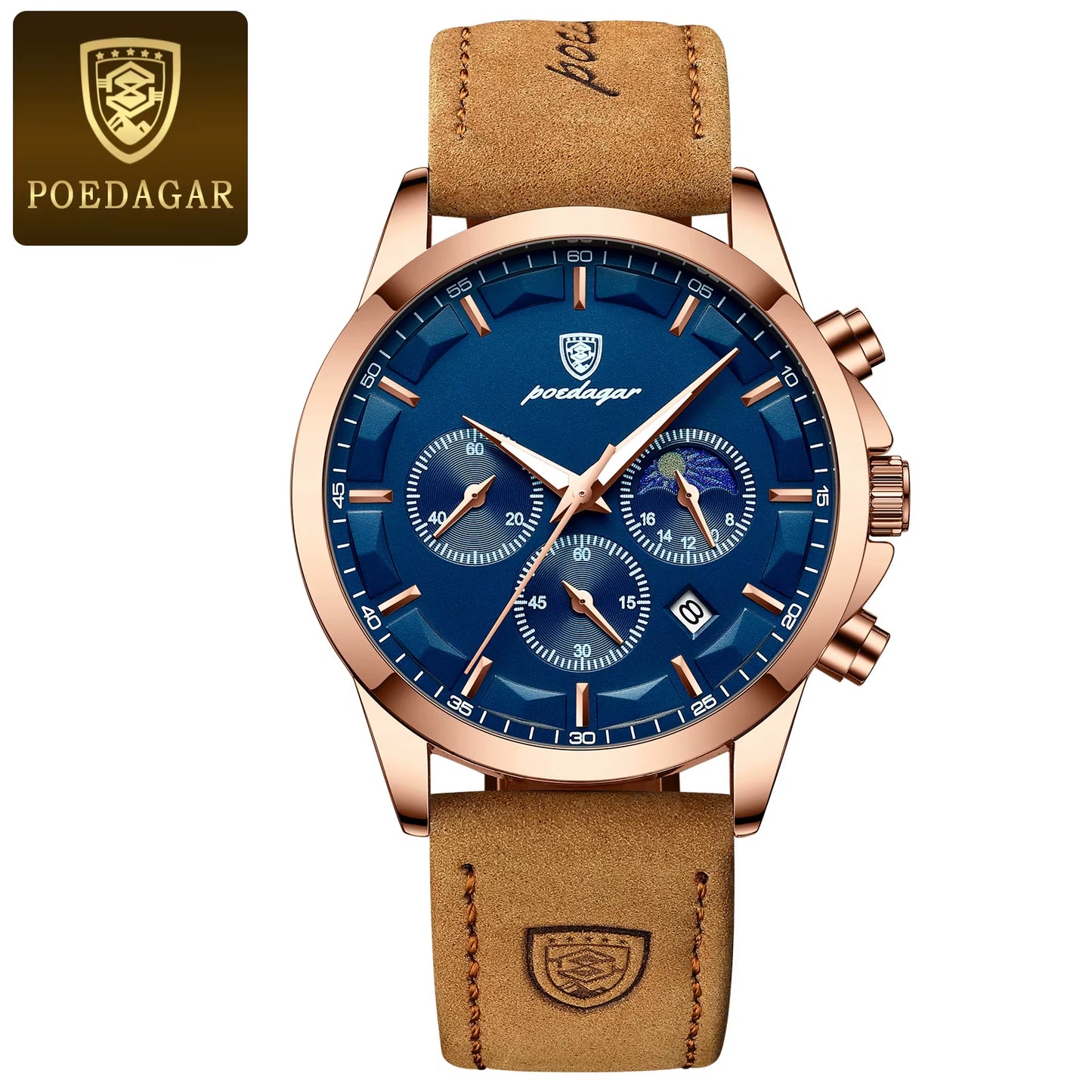 Luxury Men's Waterproof Quartz Chronograph Watch - Luminous Leather Date Wristwatch