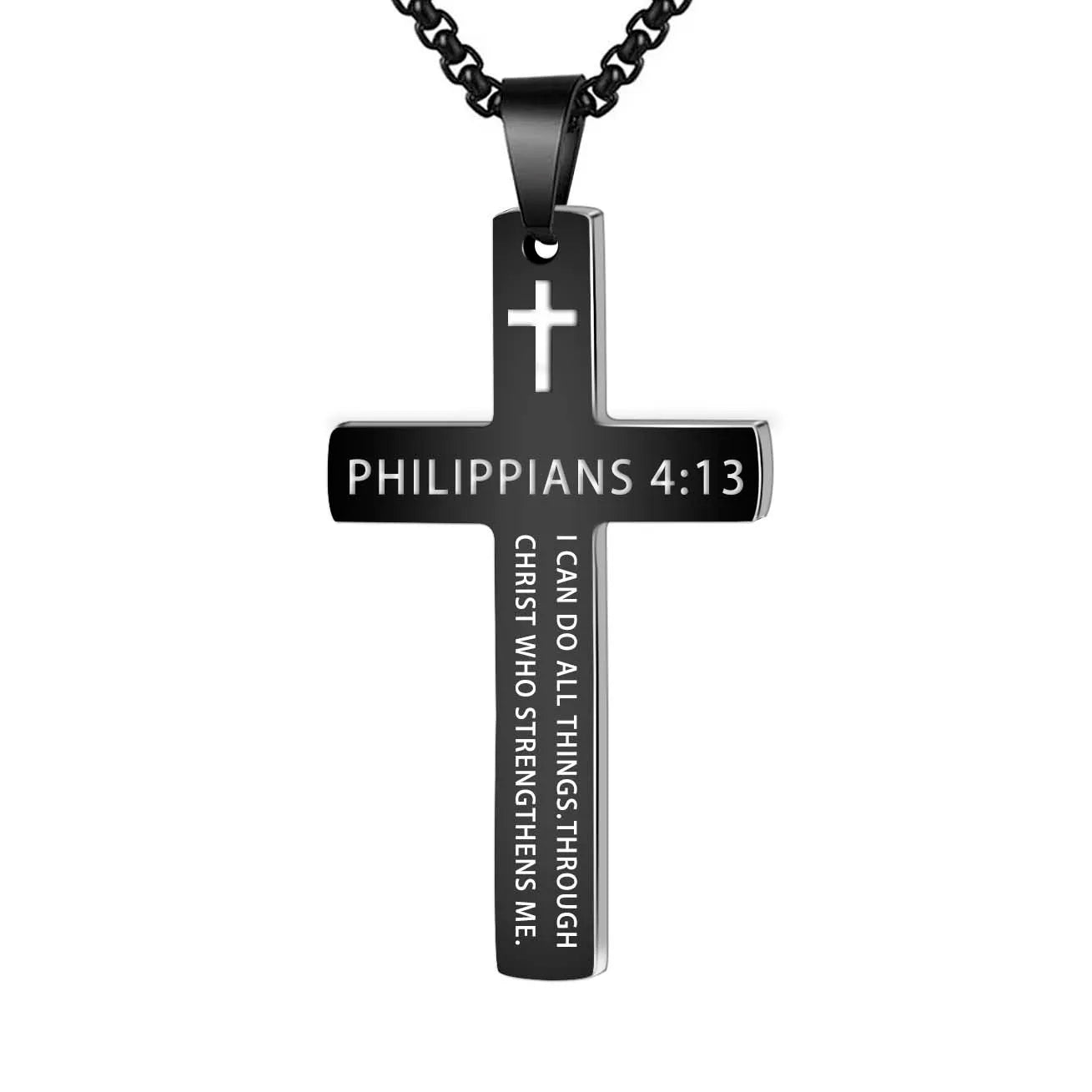 Stylish 304L Stainless Steel Jesus Cross Necklace for Men - Inspirational Bible Verse Jewelry