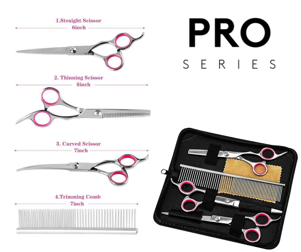 Premium Pet Dog Grooming Scissors Set - Stainless Straight, Curved & Thinning Shears for Perfect Grooming Results