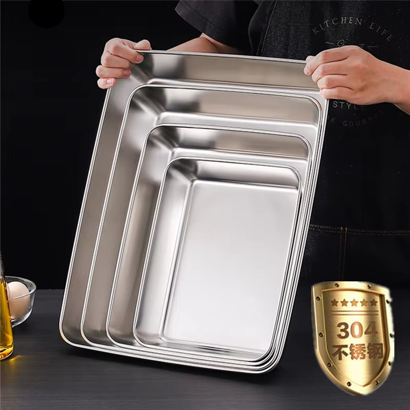 Premium Stainless Steel Rectangular Food Storage & Baking Tray - Deep Plates for Kitchen Organization