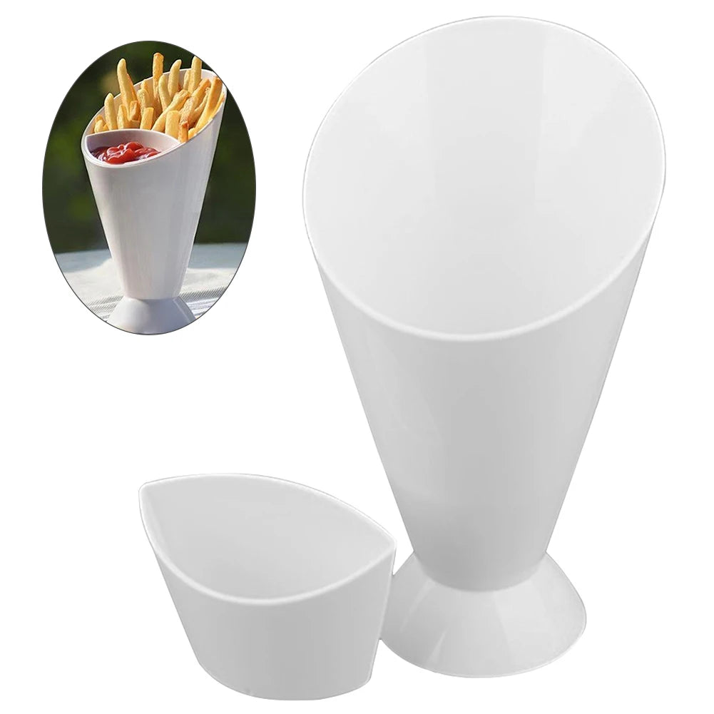 Fries & Dip Stand - Assorted Sauce Holder for Snacks, Chips, and More - Convenient Plastic Tableware Tray with Two Cup-Mouth Design