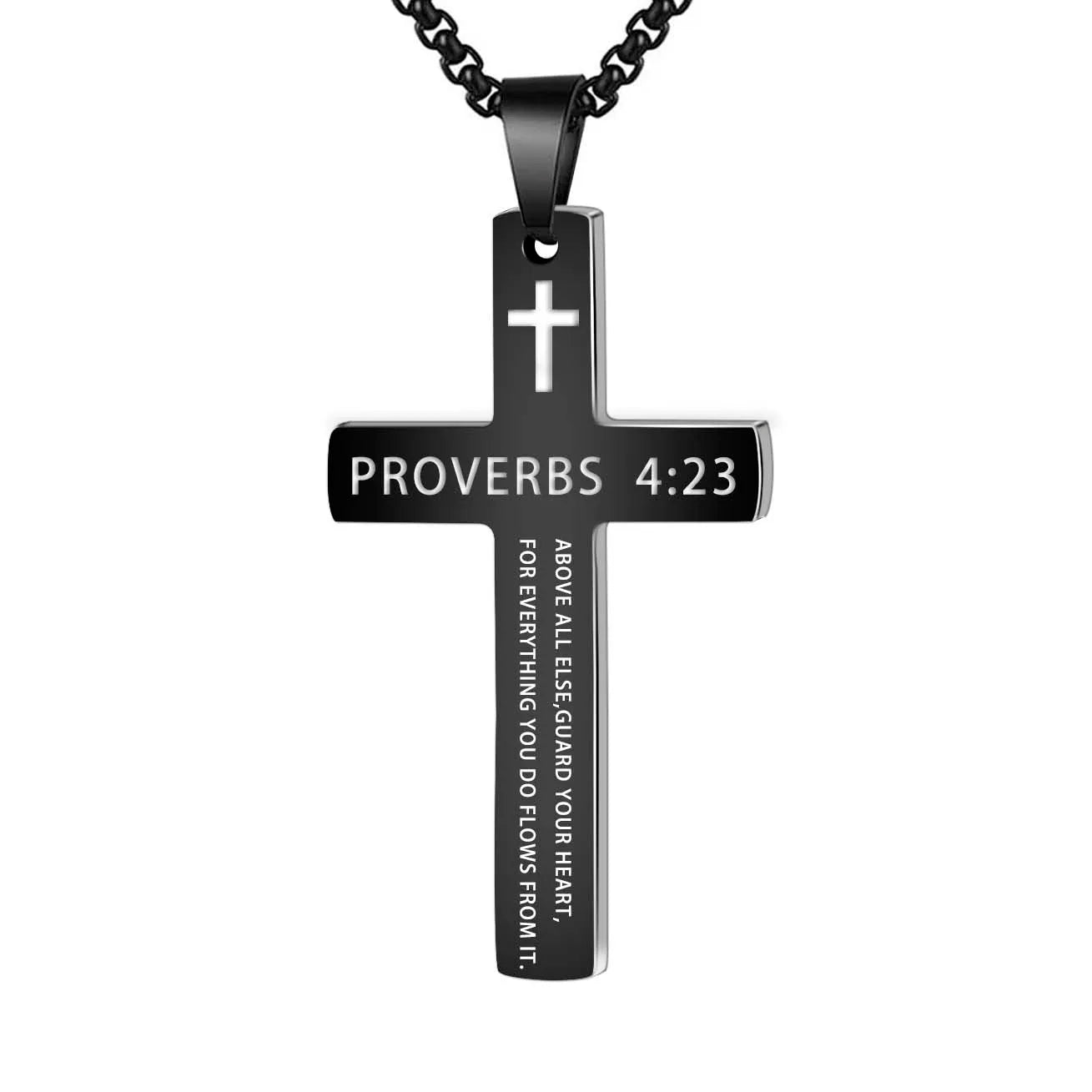 Stylish 304L Stainless Steel Jesus Cross Necklace for Men - Inspirational Bible Verse Jewelry