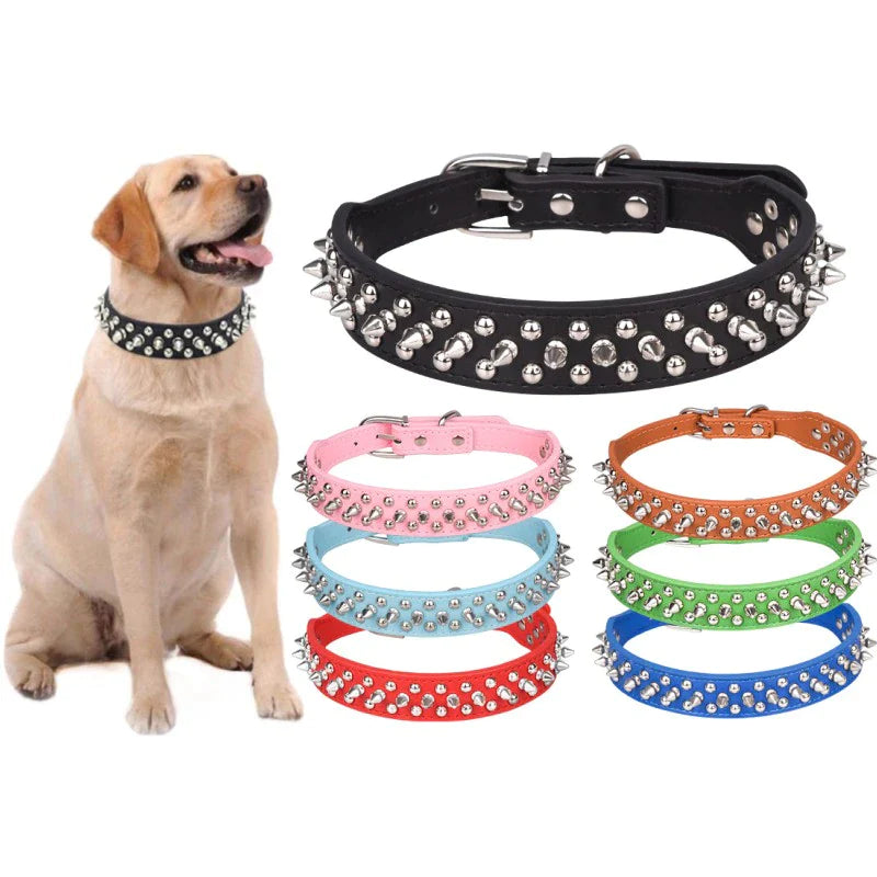 Stylish Spiked Studded Leather Dog Collar - Adjustable for Small to Large Pets, Perfect for Cats and Pit Bulls