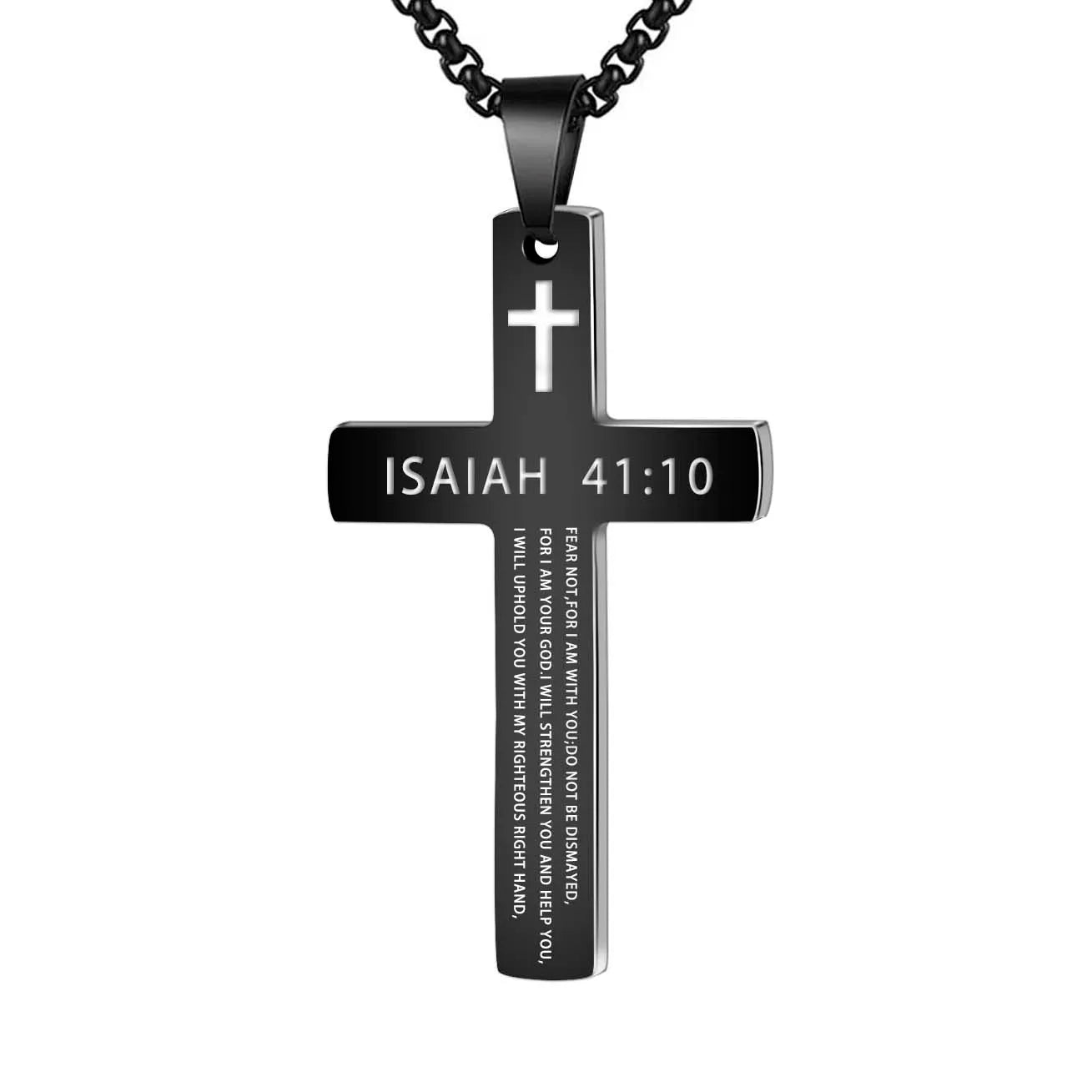 Stylish 304L Stainless Steel Jesus Cross Necklace for Men - Inspirational Bible Verse Jewelry