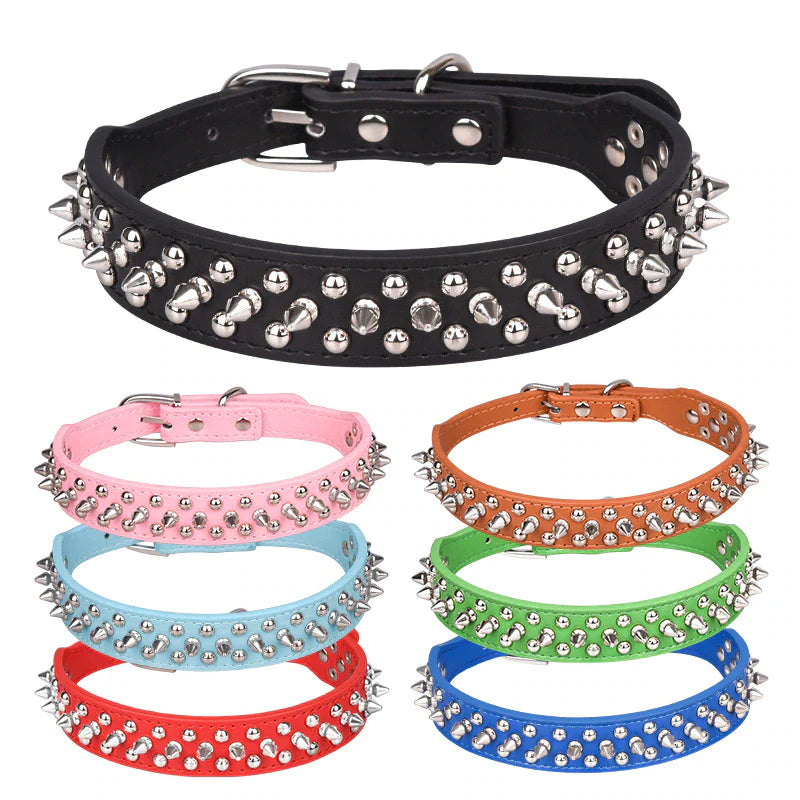 Stylish Spiked Studded Leather Dog Collar - Adjustable for Small to Large Pets, Perfect for Cats and Pit Bulls