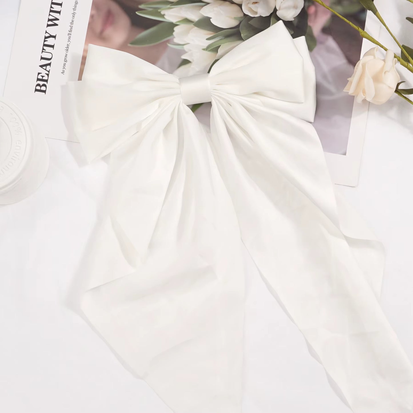 Chic Satin Bow Hair Clip - Stylish Large Ribbon Accessory for Women and Girls