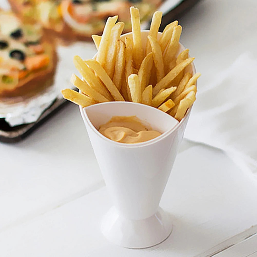 Fries & Dip Stand - Assorted Sauce Holder for Snacks, Chips, and More - Convenient Plastic Tableware Tray with Two Cup-Mouth Design