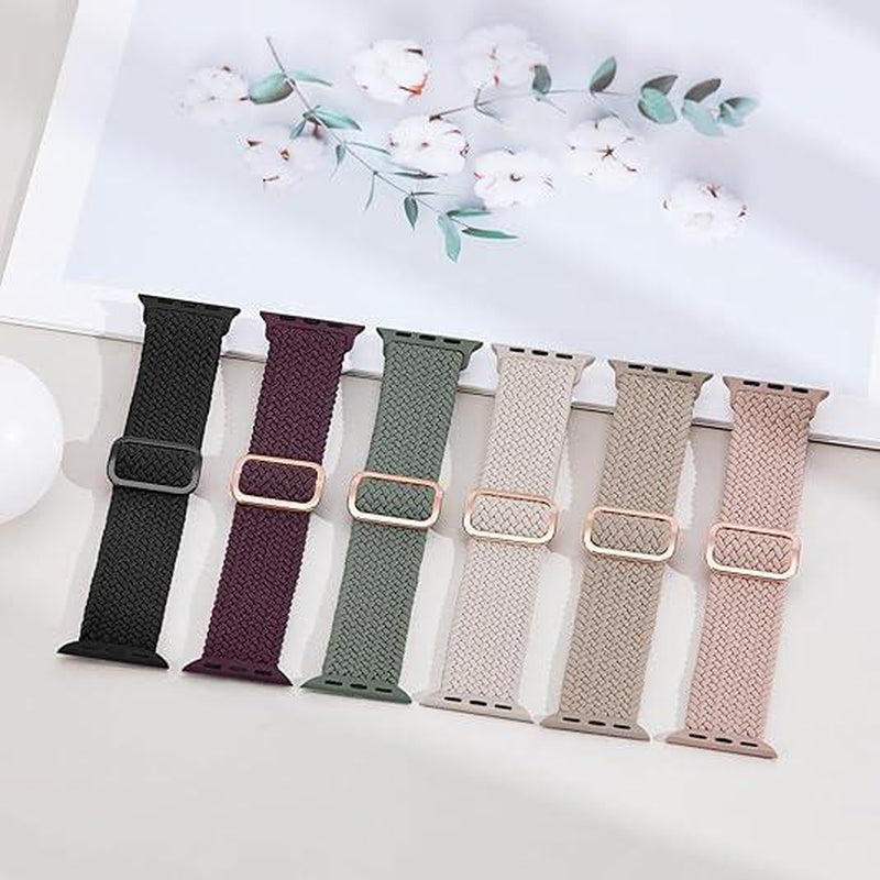 6 Pack Braided Stretchy Bands Compatible with Apple Watch Band 38Mm 40Mm 41Mm 42Mm 44Mm 45Mm 49Mm Women Men, Adjustable Nylon Solo Loop Elastic Straps for Iwatch Series 9 8 7 6 5 4 3 2 1 SE Ultra