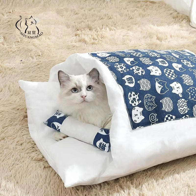 Cozy Removable Cat & Dog Bed - Winter Warm Sleeping Bag Sofa for Small Pets