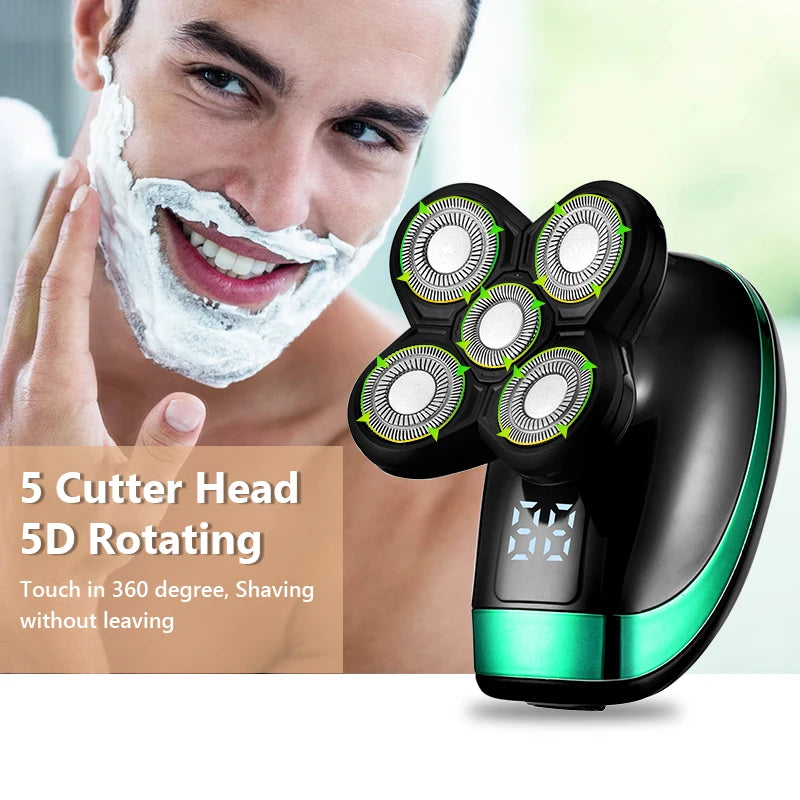 Ultimate 5-in-1 4D Rechargeable Electric Shaver for Men - Bald Head, Beard, Nose, Ear Hair Trimmer & Facial Brush