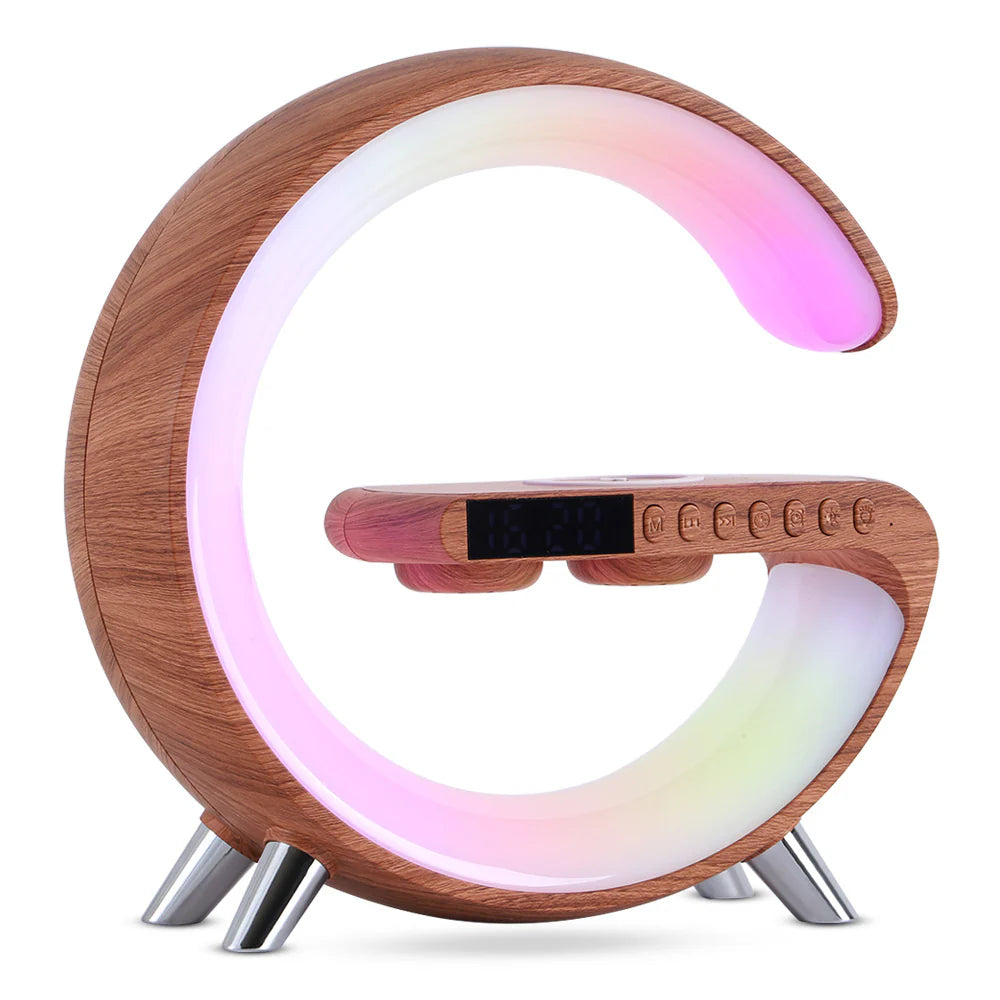 Innovative G-Shaped LED Lamp with Bluetooth Speaker & Wireless Charger - Smart App-Controlled Mood Light for Bedroom & Home Decor