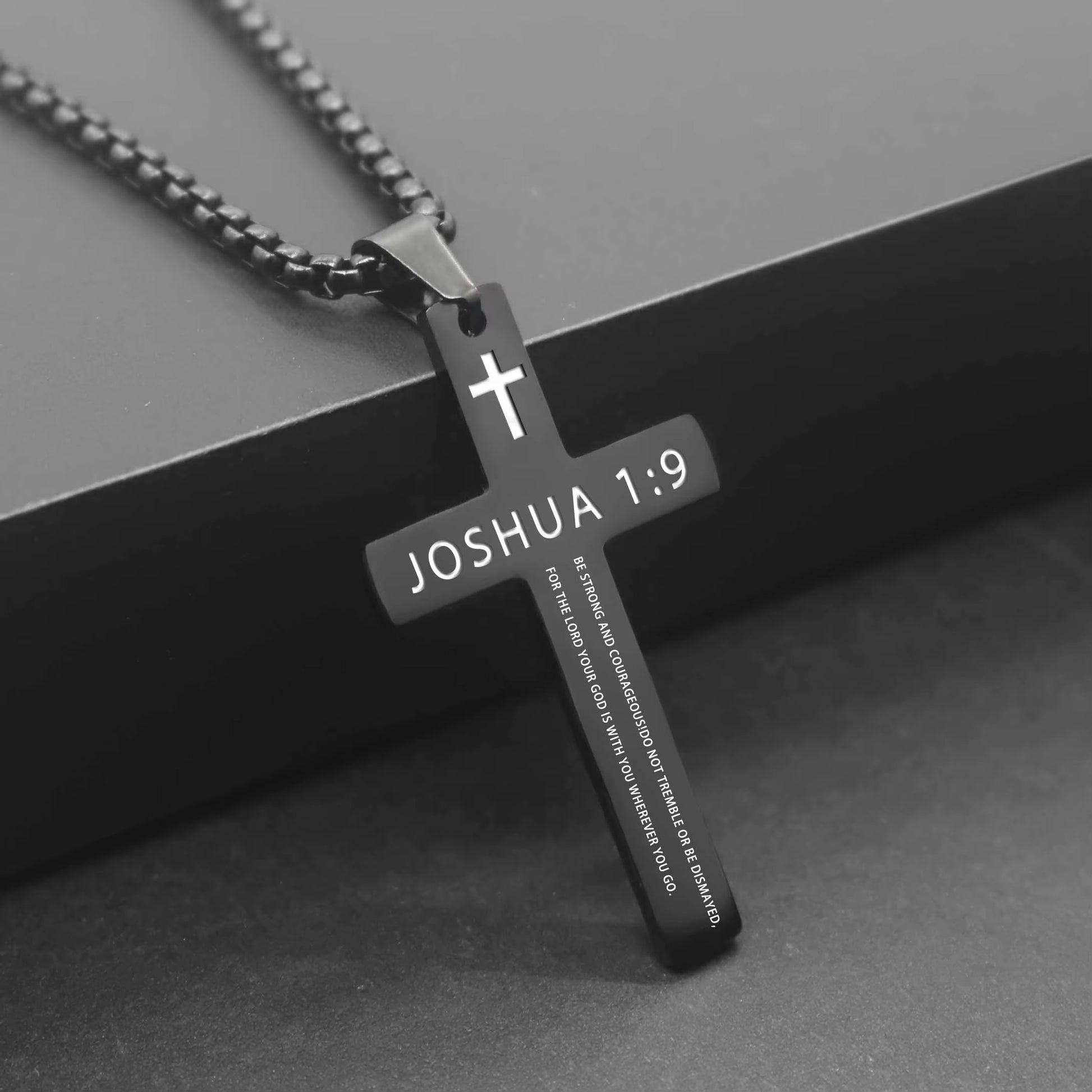 Stylish 304L Stainless Steel Jesus Cross Necklace for Men - Inspirational Bible Verse Jewelry