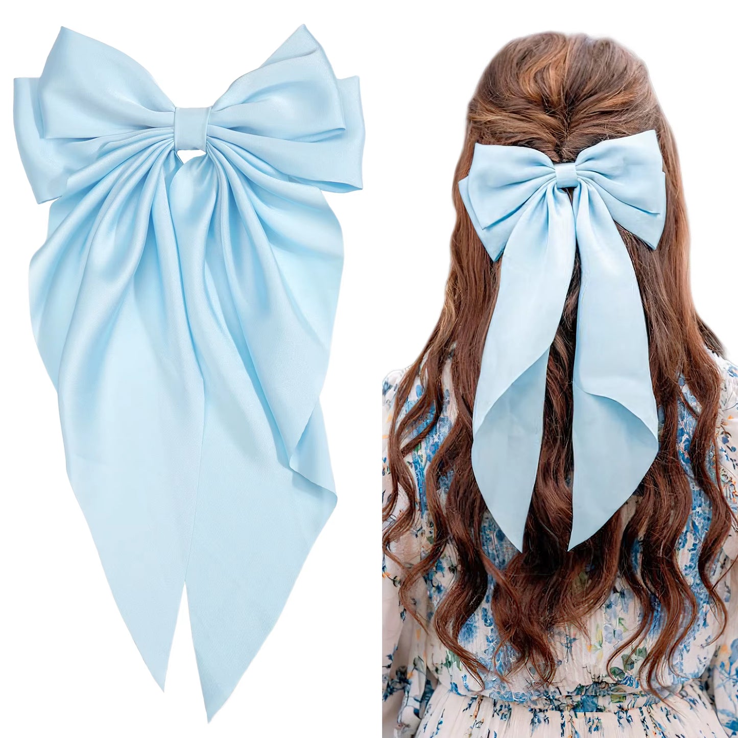 Chic Satin Bow Hair Clip - Stylish Large Ribbon Accessory for Women and Girls