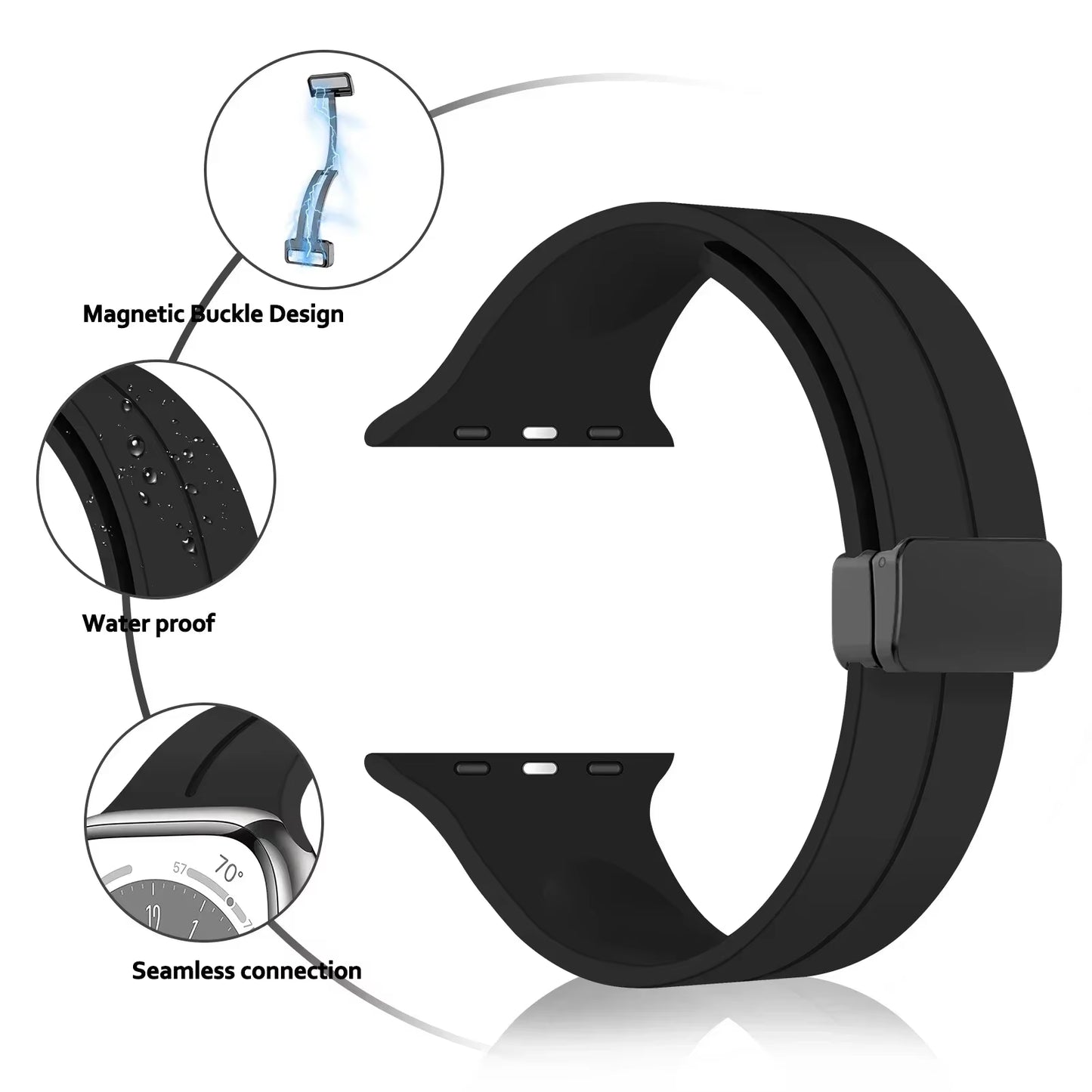 Premium Magnetic Silicone Strap for  Watch Ultra & Series - Compatible with 38mm to 49mm Models