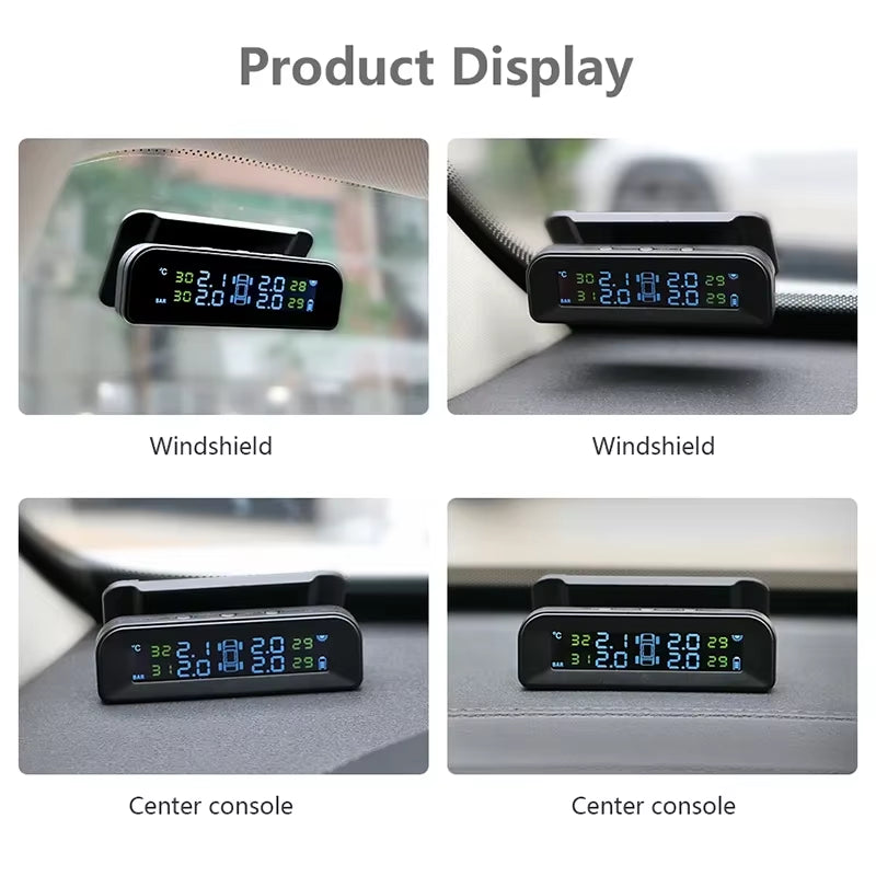 2023 Solar-Powered Wireless Tire Pressure Monitoring System with LCD Display and Auto Brightness Adjustment for 4 Tires