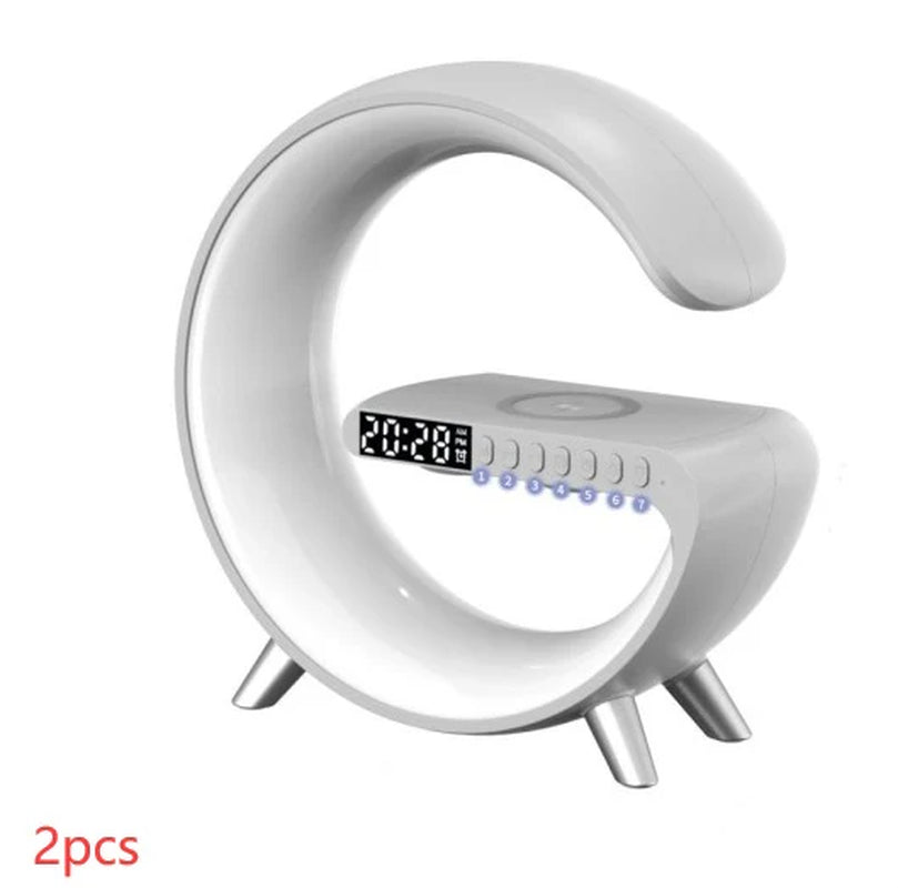 Innovative G-Shaped LED Lamp with Bluetooth Speaker & Wireless Charger - Smart App-Controlled Mood Light for Bedroom & Home Decor