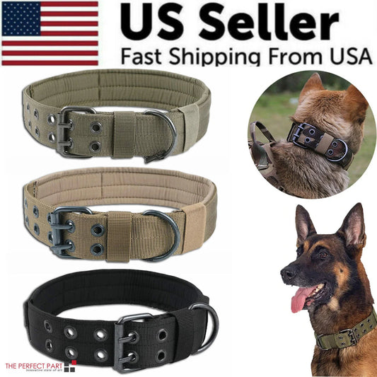 Heavy Duty 2" Wide Tactical Nylon Dog Collar for Large Breeds - K9 Military Style with Durable Metal Buckle