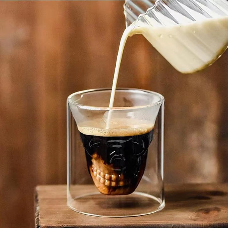 Double-Layered Transparent Skull Head Coffee Mug - Crystal Glass Cup for Whiskey, Wine, Vodka, and Beer