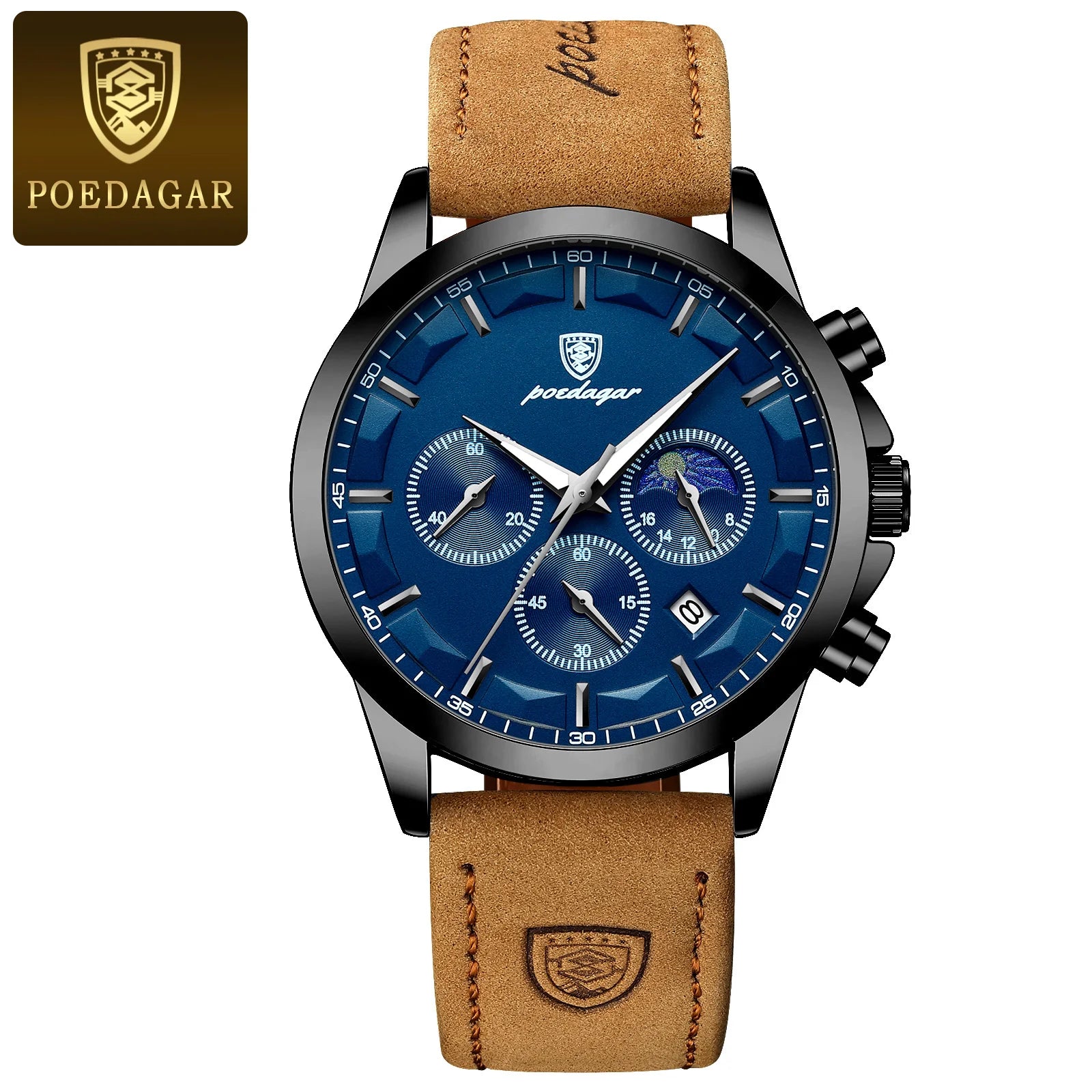 Luxury Men's Waterproof Quartz Chronograph Watch - Luminous Leather Date Wristwatch