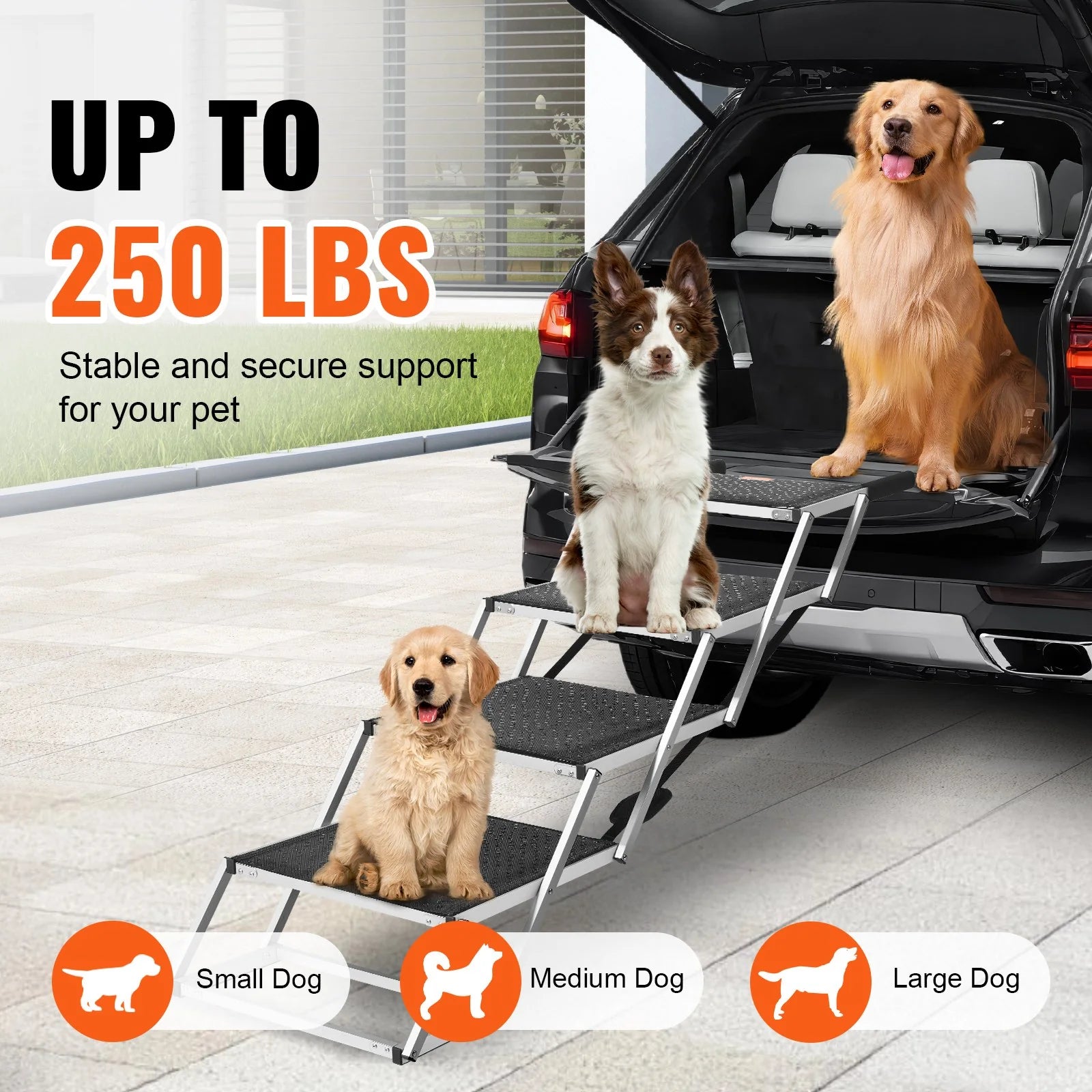 VEVOR Pup-cess Ladder: 4 Steps to Furry Royalty for Car Rides, Supports a Mini Horse!