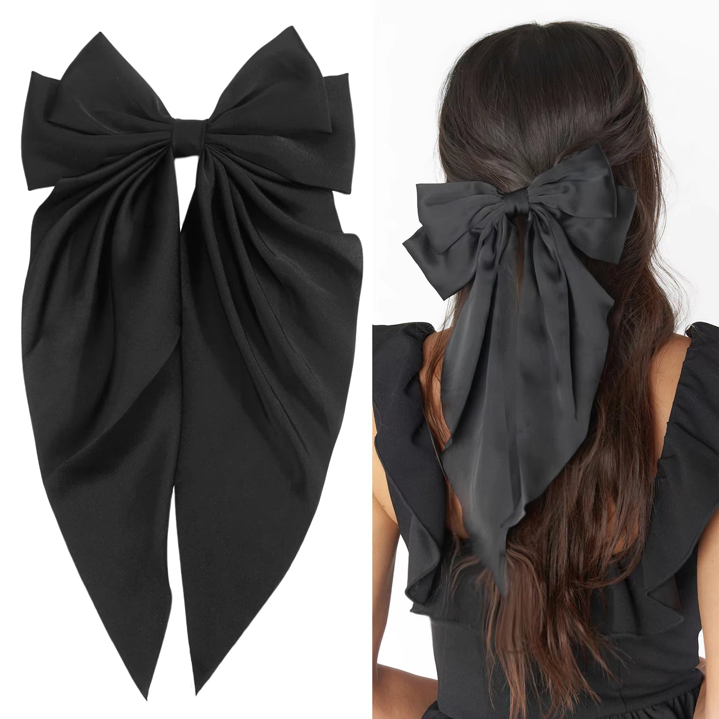 Chic Satin Bow Hair Clip - Stylish Large Ribbon Accessory for Women and Girls