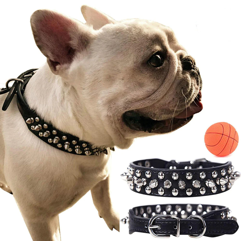 Stylish Spiked Studded Leather Dog Collar - Adjustable for Small to Large Pets, Perfect for Cats and Pit Bulls