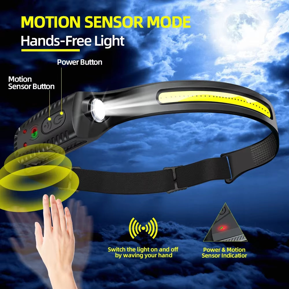 Brightest Rechargeable LED Sensor Headlamp - Perfect for Camping, Fishing, and Every Adventure!