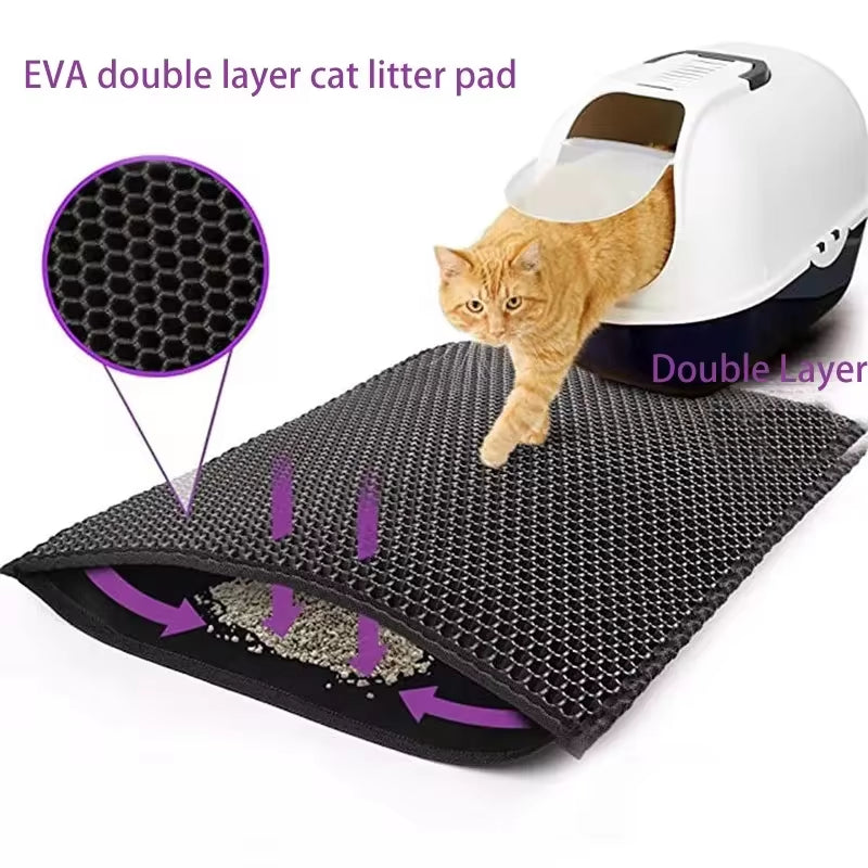 Double Layer Waterproof Cat Litter Mat - Non-Slip, Washable, and Easy to Clean with Bonus Gift!