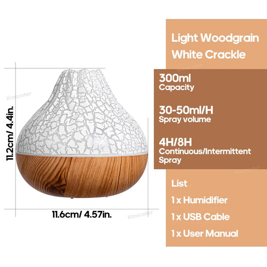 300ml Volcano Air Humidifier - USB Electric Mist Diffuser & Purifier with 7 Color Night Light