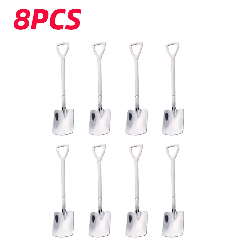 Stainless Steel Creative Shovel Shape Coffee & Tea Spoons Set - 4/8PCS Ice Cream Scoop Kitchen Accessories