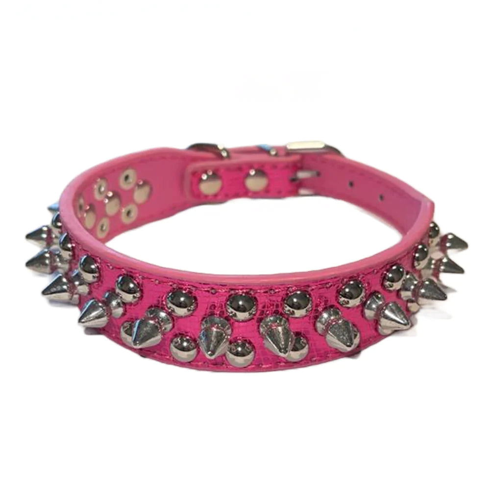 Stylish Spiked Studded Leather Dog Collar - Adjustable for Small to Large Pets, Perfect for Cats and Pit Bulls