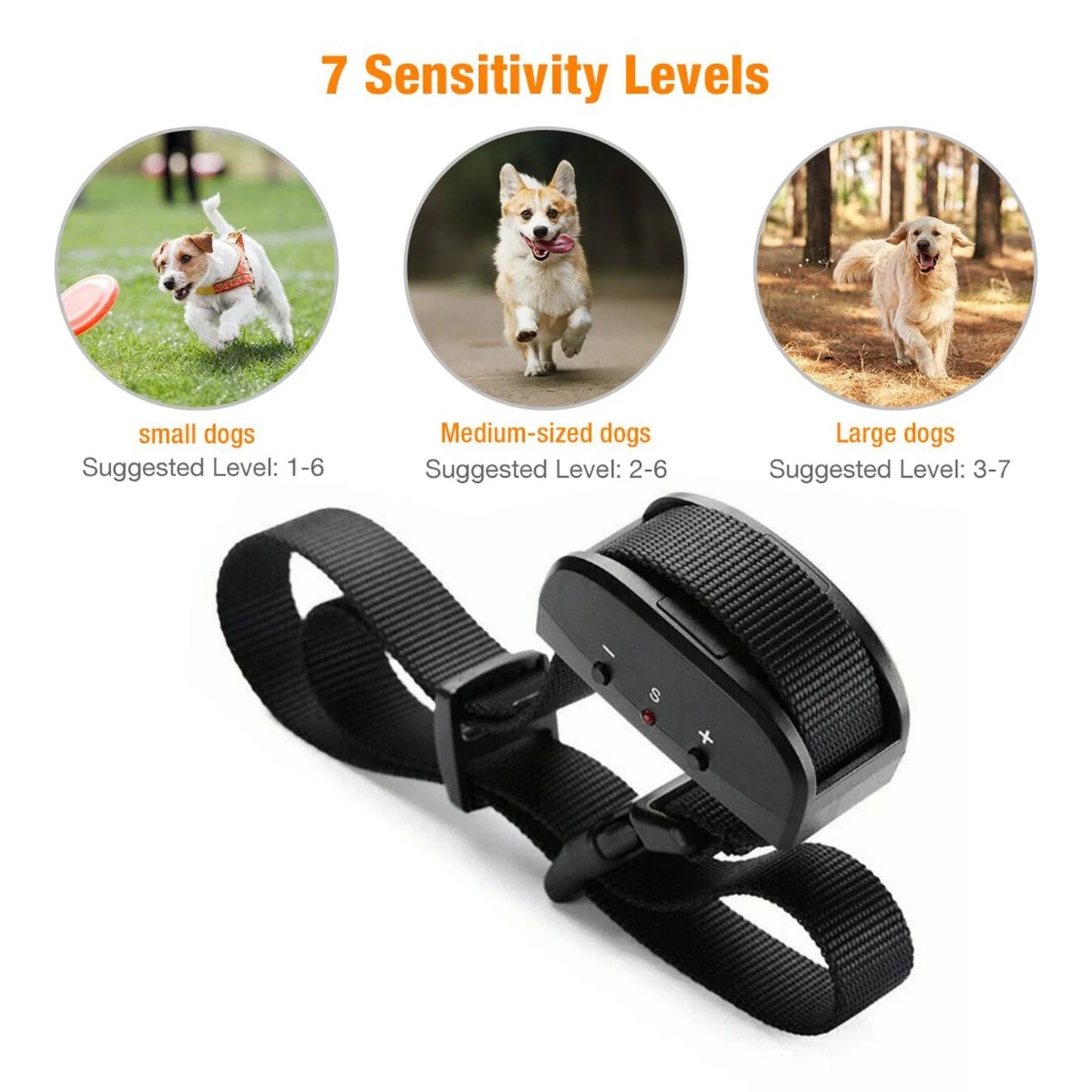 No-Bark Shock Control Collar - Adjustable Fit for All Dog Sizes: Large, Medium & Small