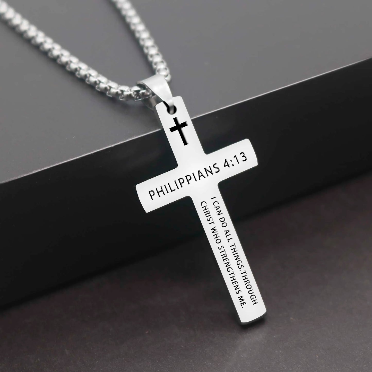 Stylish 304L Stainless Steel Jesus Cross Necklace for Men - Inspirational Bible Verse Jewelry