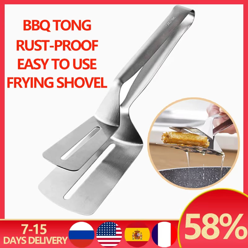 Multifunctional Stainless Steel Tongs - Perfect for Steak, BBQ, Pancakes, Pizza, Fish & More!