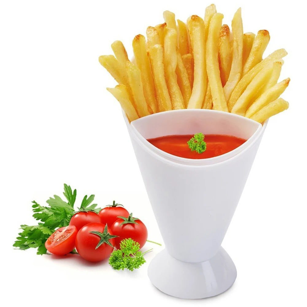 Fries & Dip Stand - Assorted Sauce Holder for Snacks, Chips, and More - Convenient Plastic Tableware Tray with Two Cup-Mouth Design