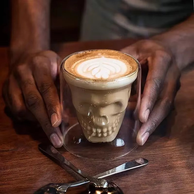 Double-Layered Transparent Skull Head Coffee Mug - Crystal Glass Cup for Whiskey, Wine, Vodka, and Beer